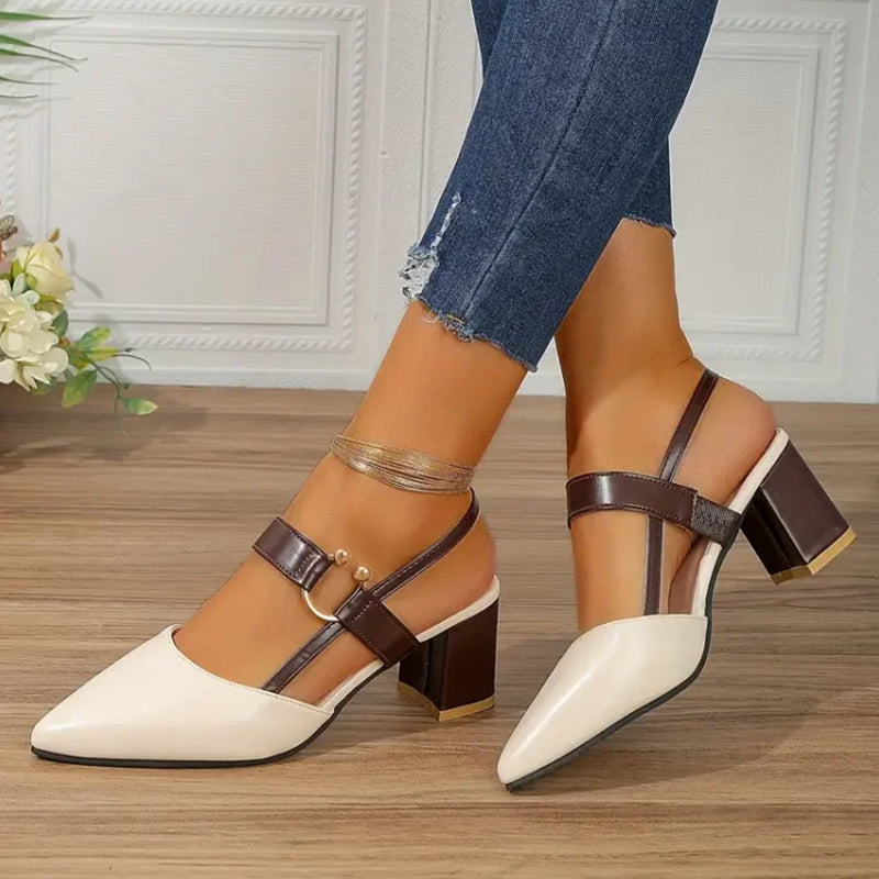 🔥Last Day Promotion 50% OFF - Women's Pointed Toe Block Leather High Heel Sandals