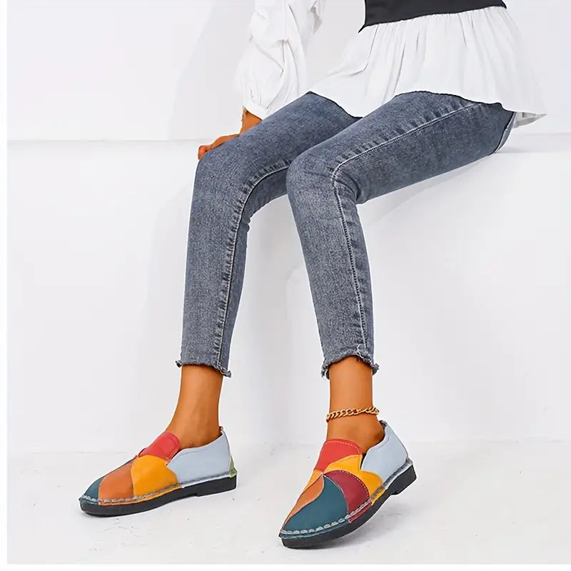 🔥Last Day Promotion 50% OFF - Women's Colorblock Flat Leather Loafers