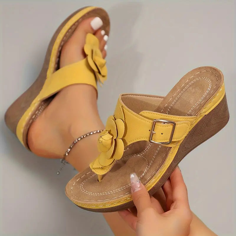 Floral-Embellished Wedge Sandals