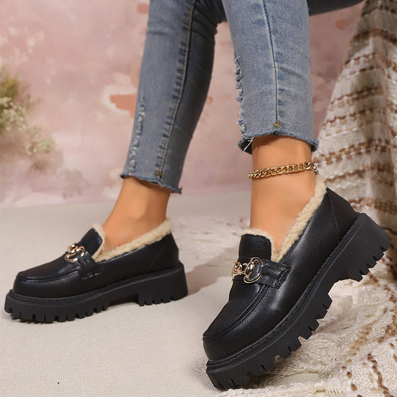 🔥Last Day Promotion 50% OFF - Women's Wool Lining Thick Sole Leather Loafers