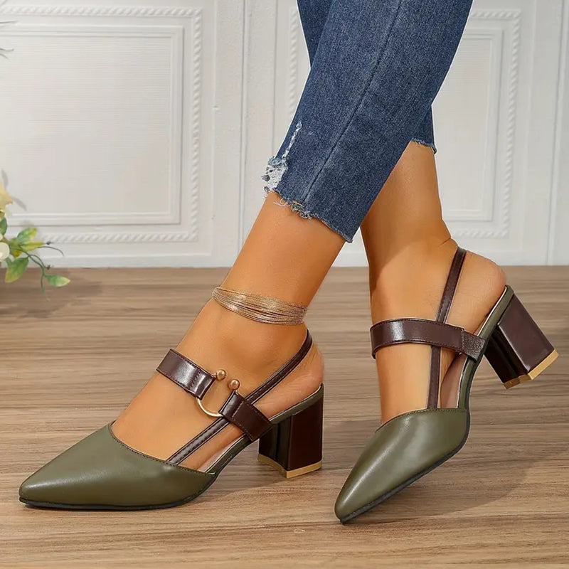 🔥Last Day Promotion 50% OFF - Women's Pointed Toe Block Leather High Heel Sandals