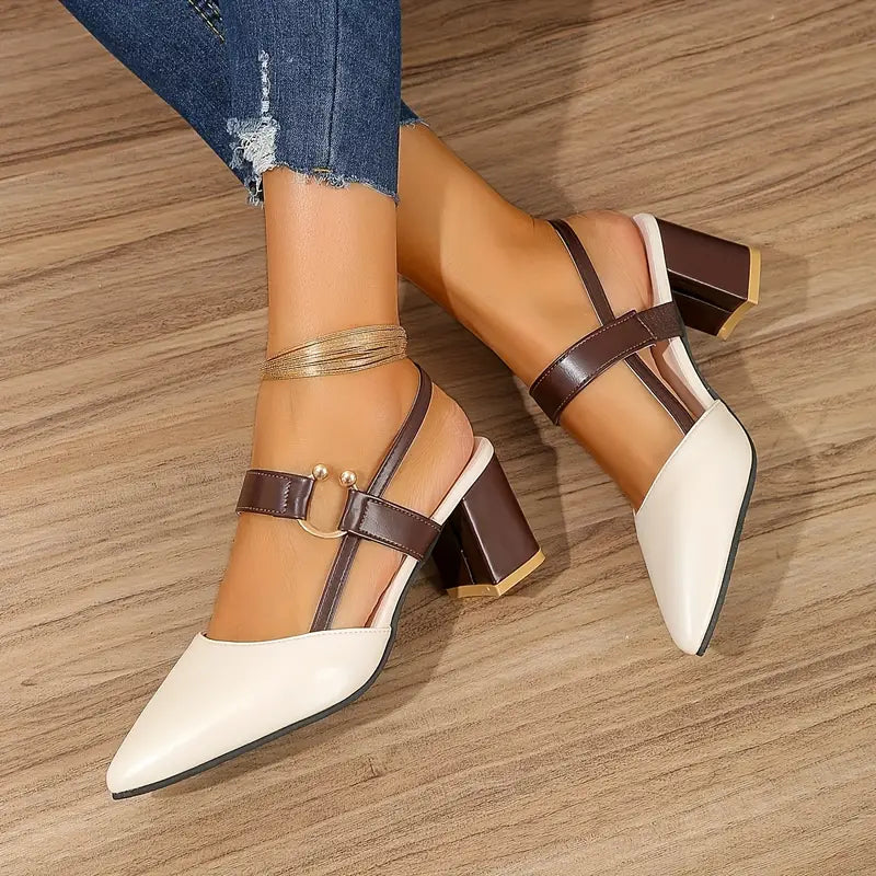 🔥Last Day Promotion 50% OFF - Women's Pointed Toe Block Leather High Heel Sandals