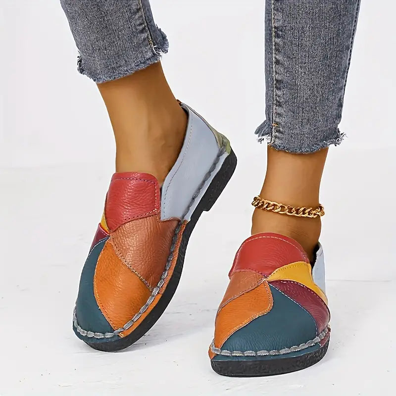 🔥Last Day Promotion 50% OFF - Women's Colorblock Flat Leather Loafers