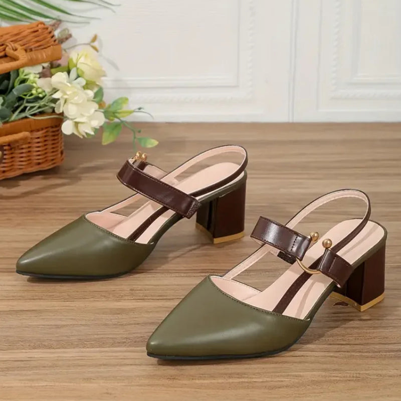 🔥Last Day Promotion 50% OFF - Women's Pointed Toe Block Leather High Heel Sandals