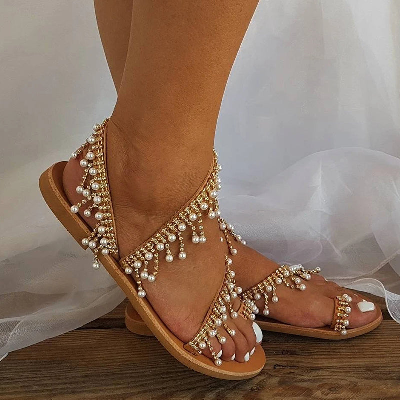 🔥Last Day Promotion 50% OFF - Handmade Women's Pearl Slip-On Orthopedic Sandals