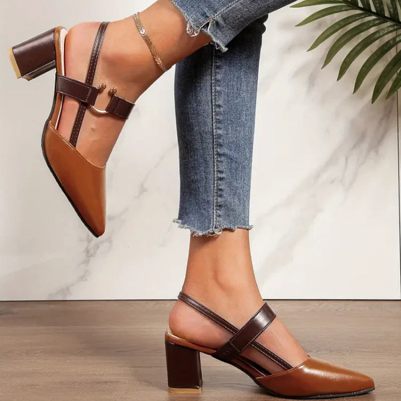 🔥Last Day Promotion 50% OFF - Women's Pointed Toe Block Leather High Heel Sandals