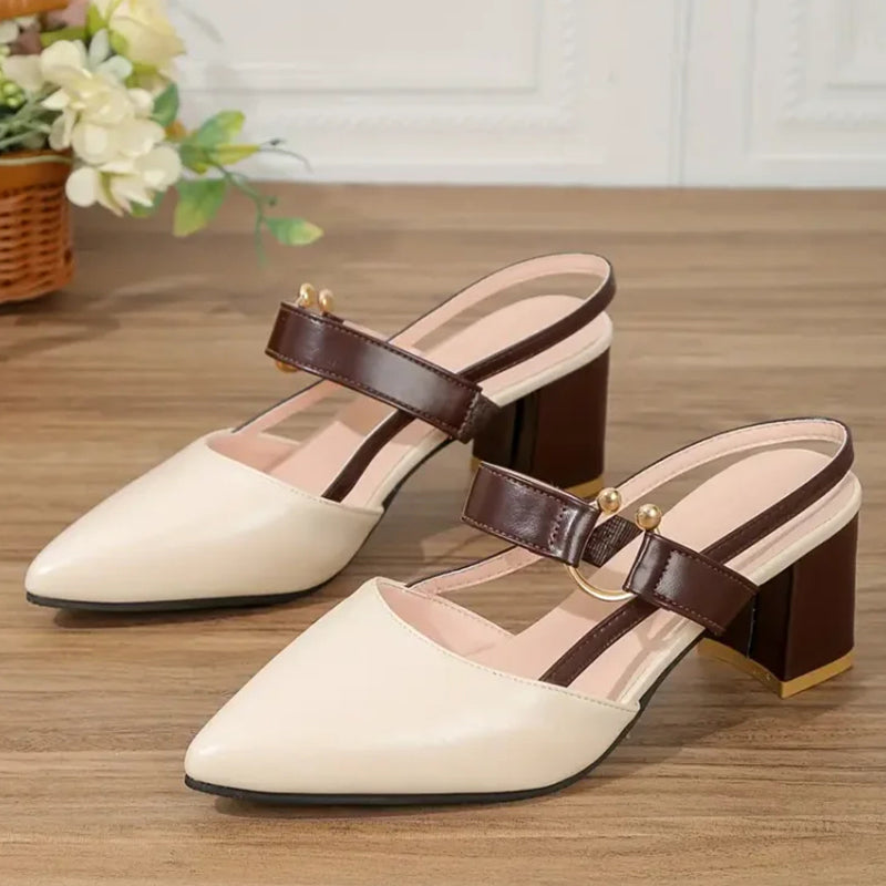 🔥Last Day Promotion 50% OFF - Women's Pointed Toe Block Leather High Heel Sandals