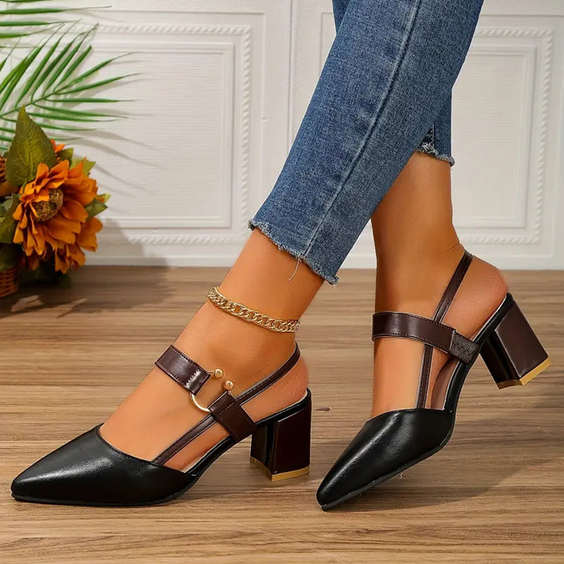 🔥Last Day Promotion 50% OFF - Women's Pointed Toe Block Leather High Heel Sandals
