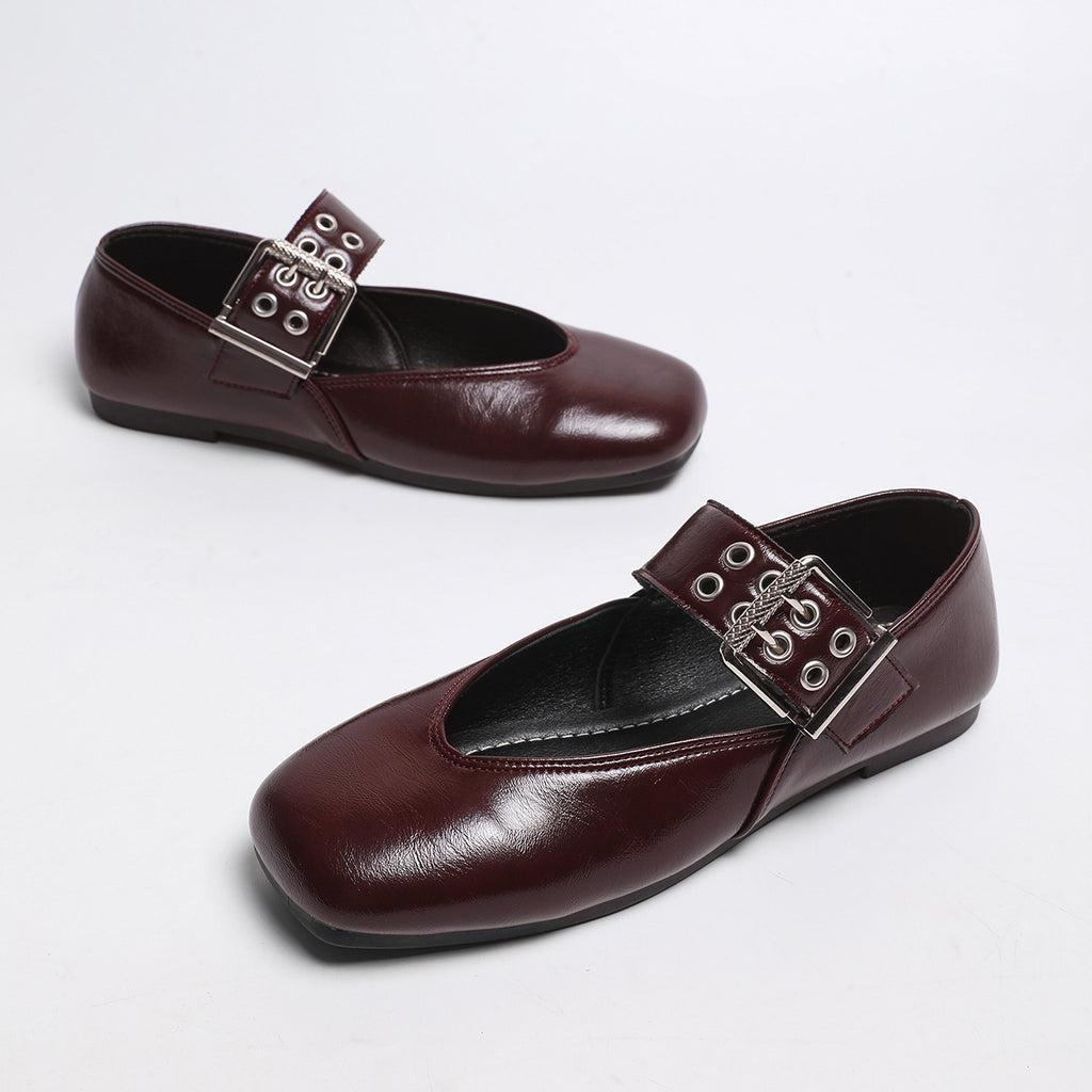Foot comfort – British style square-toe low-cut leather buckle shoes