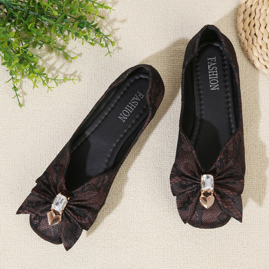 Foot comfort – Lace bow square toe flat comfortable shoes