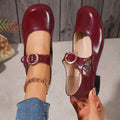 Foot comfort – Round-toe retro buckle low-cut flats