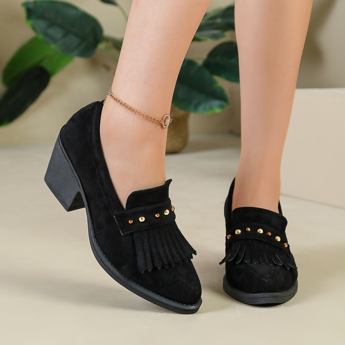 Tassel Pointed-Toe Studded Loafers ( BUY 2 FREE SHIPPING )