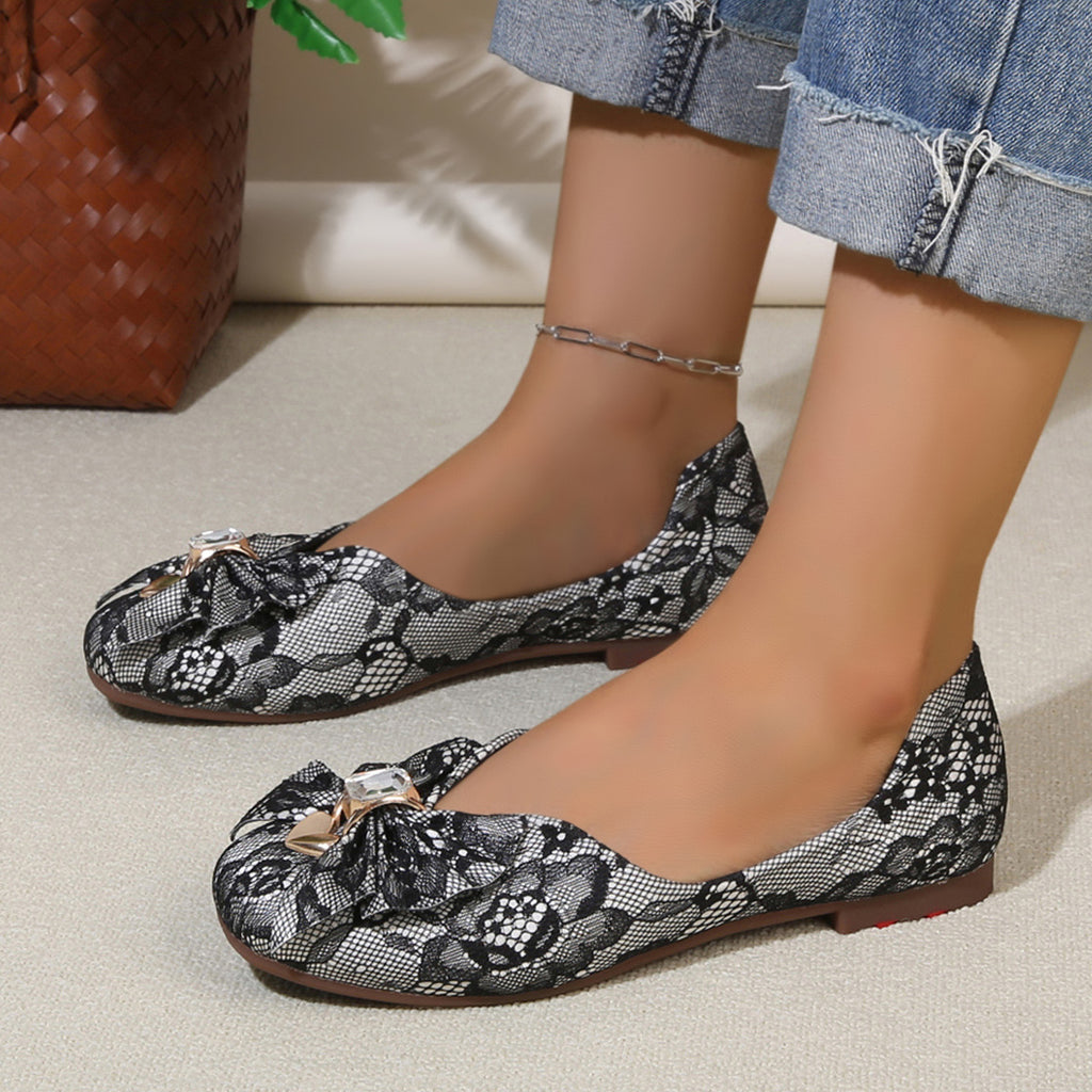 Foot comfort – Lace bow square toe flat comfortable shoes