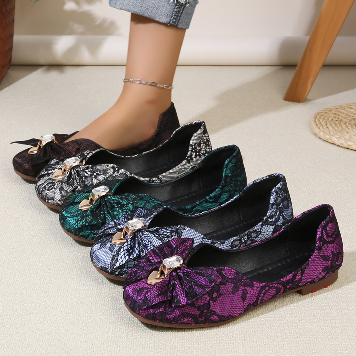Foot comfort – Lace bow square toe flat comfortable shoes