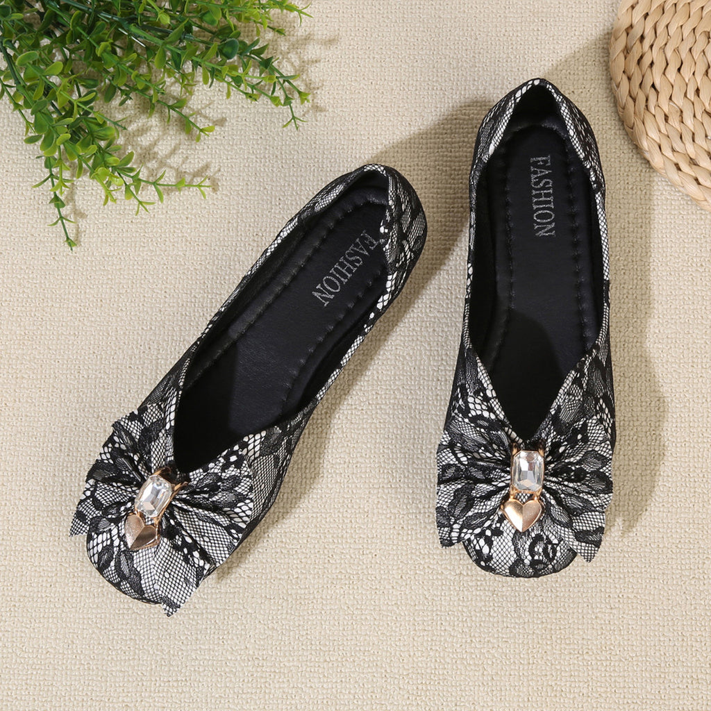 Foot comfort – Lace bow square toe flat comfortable shoes