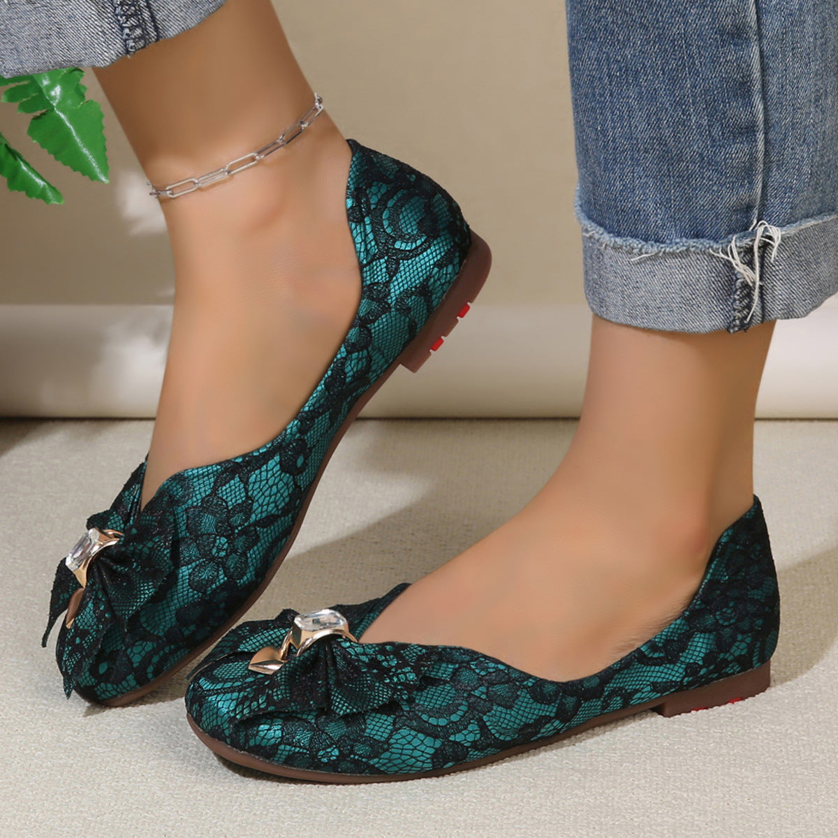 Foot comfort – Lace bow square toe flat comfortable shoes