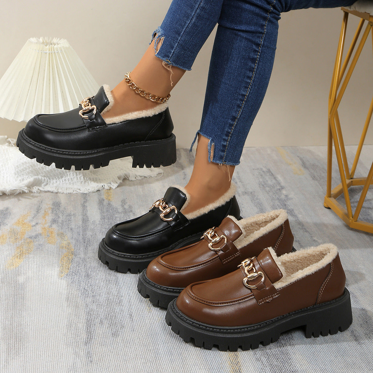 🔥Last Day Promotion 50% OFF - Women's Wool Lining Thick Sole Leather Loafers