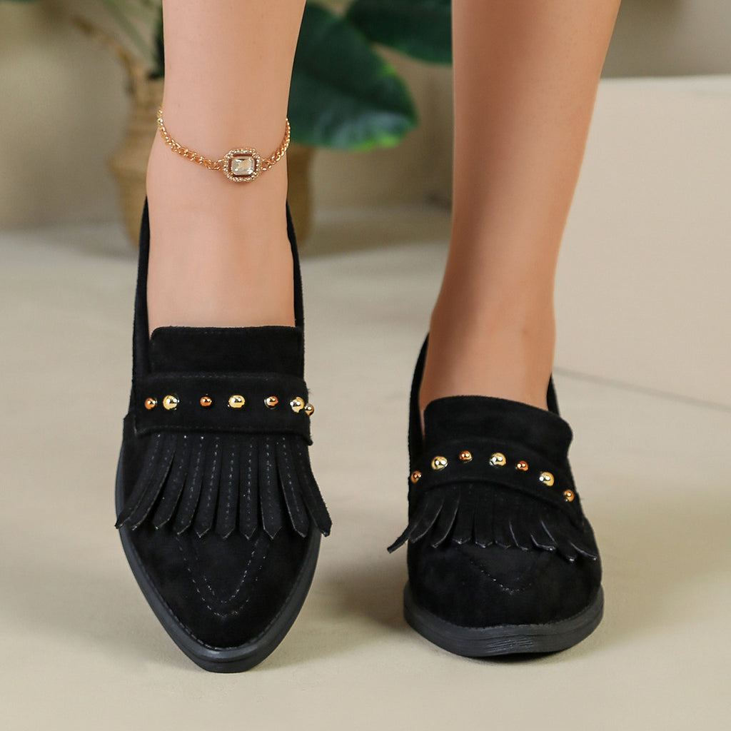 Tassel Pointed-Toe Studded Loafers ( BUY 2 FREE SHIPPING )