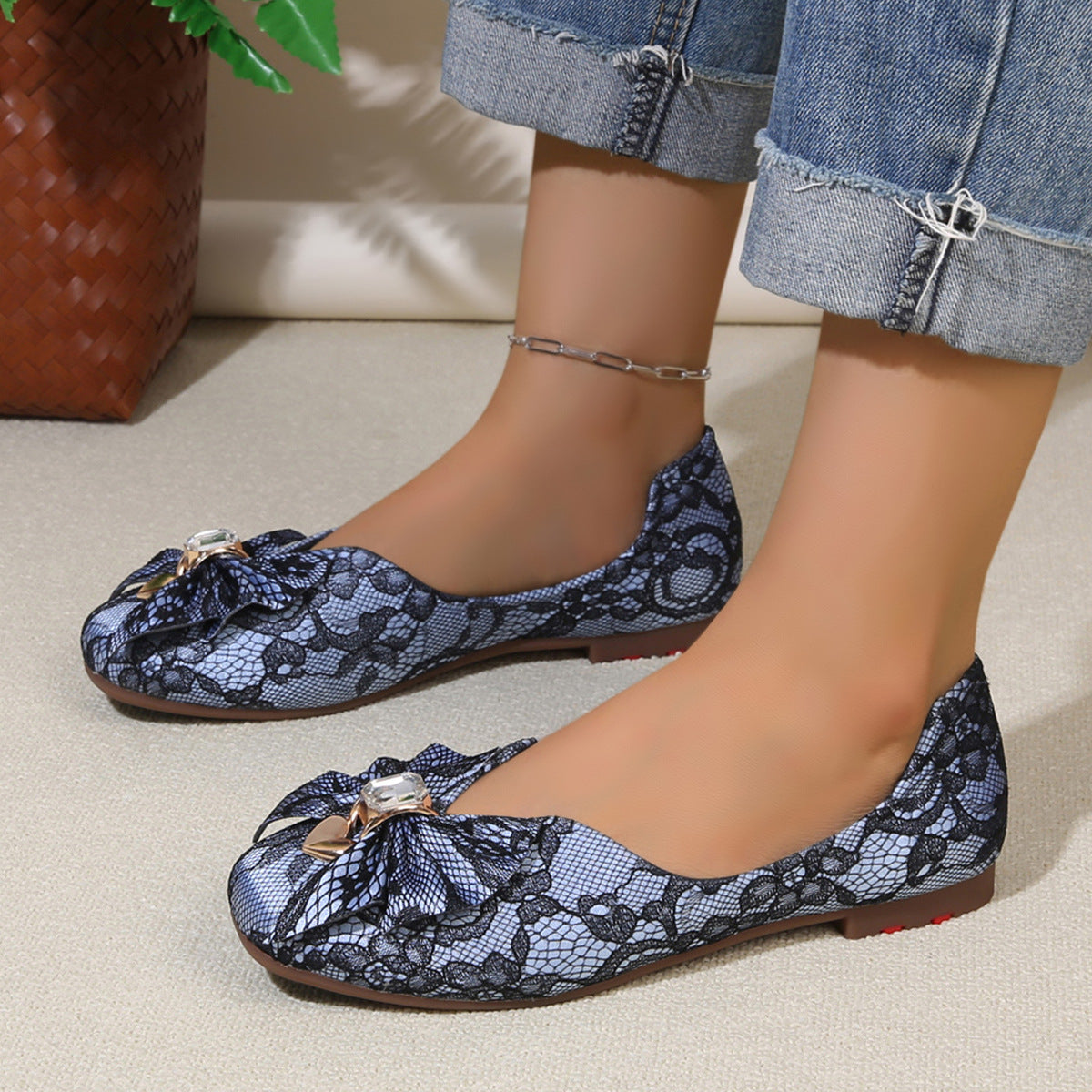 Foot comfort – Lace bow square toe flat comfortable shoes