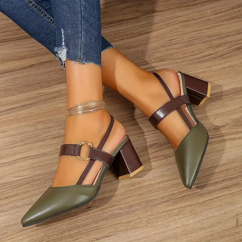 🔥Last Day Promotion 50% OFF - Women's Pointed Toe Block Leather High Heel Sandals