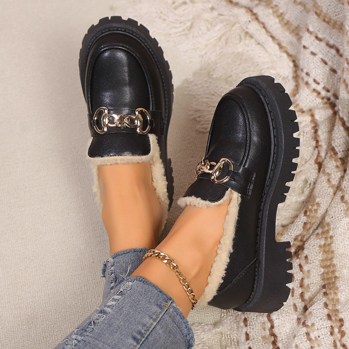 🔥Last Day Promotion 50% OFF - Women's Wool Lining Thick Sole Leather Loafers
