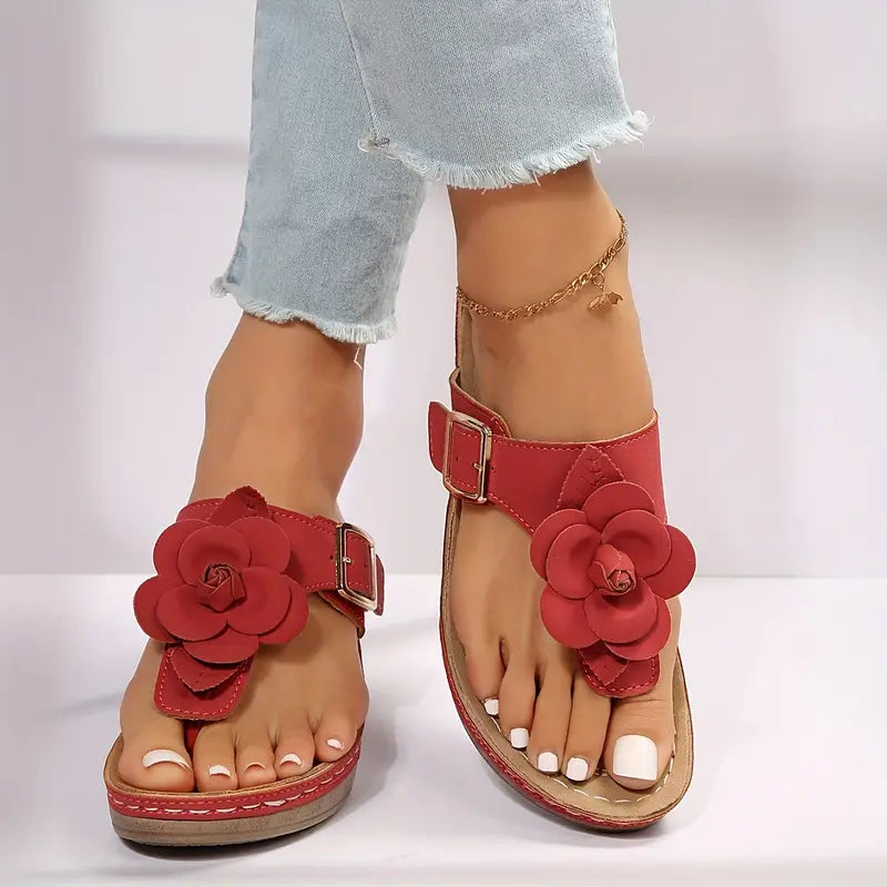 Floral-Embellished Wedge Sandals