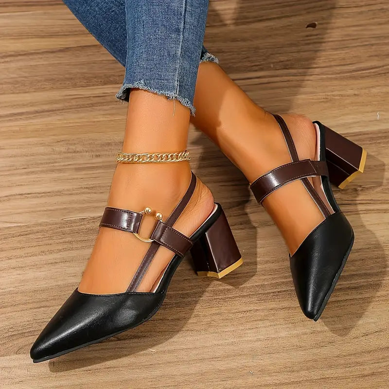 🔥Last Day Promotion 50% OFF - Women's Pointed Toe Block Leather High Heel Sandals