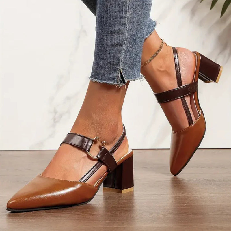 🔥Last Day Promotion 50% OFF - Women's Pointed Toe Block Leather High Heel Sandals