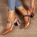 🔥Last Day Promotion 50% OFF - Women's Pointed Toe Block Leather High Heel Sandals