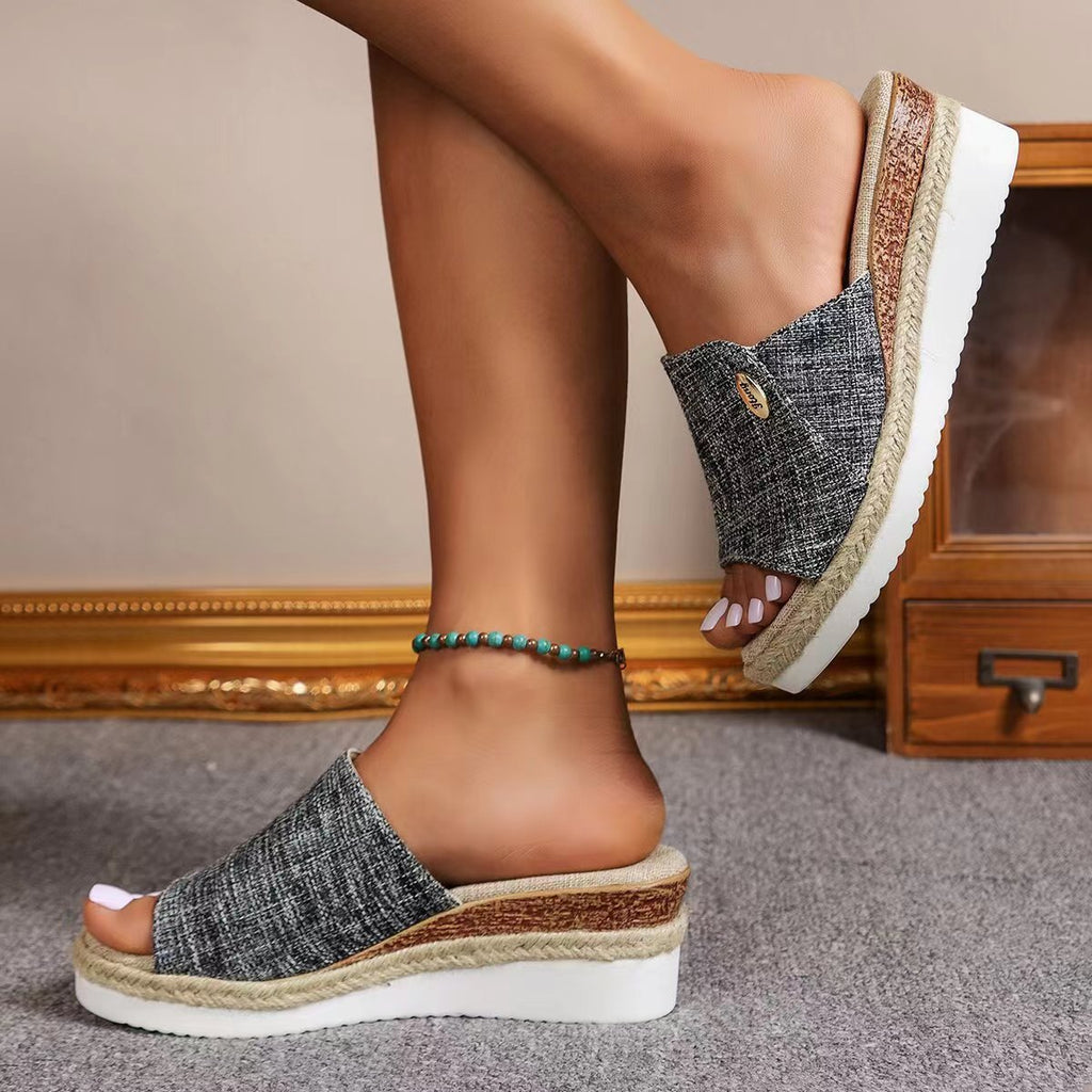 😍Last Day 50% OFF😍 - Women's Solid Colour Thick Bottom Slope Heel Orthopaedic Sandals